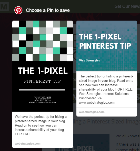 The perfect tip for hiding a pinterest-sized image in your blog. Read on to see how you can increase shareability of your blog FOR FREE. Web Strategies Internet Solutions, Winchester, VA. www.webstrategies.com