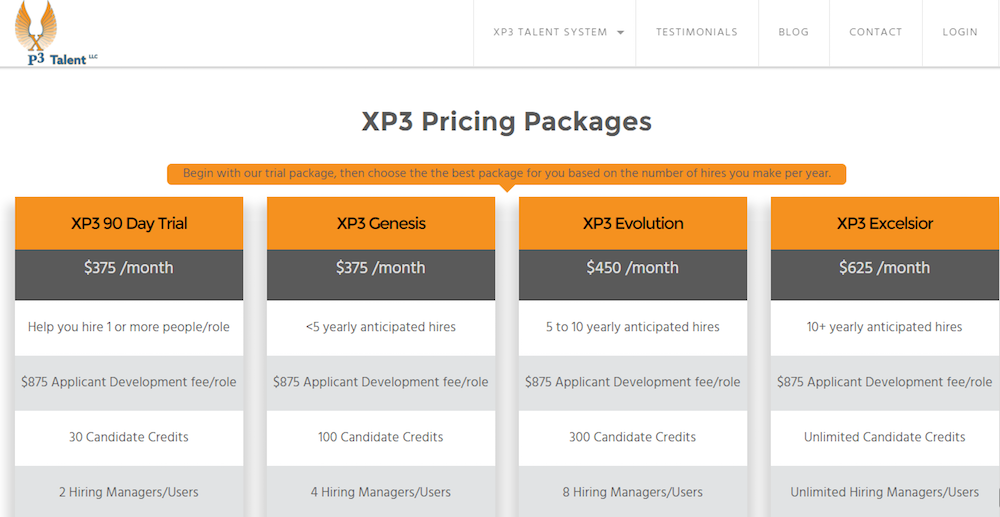 XP3 Talent System Website Design