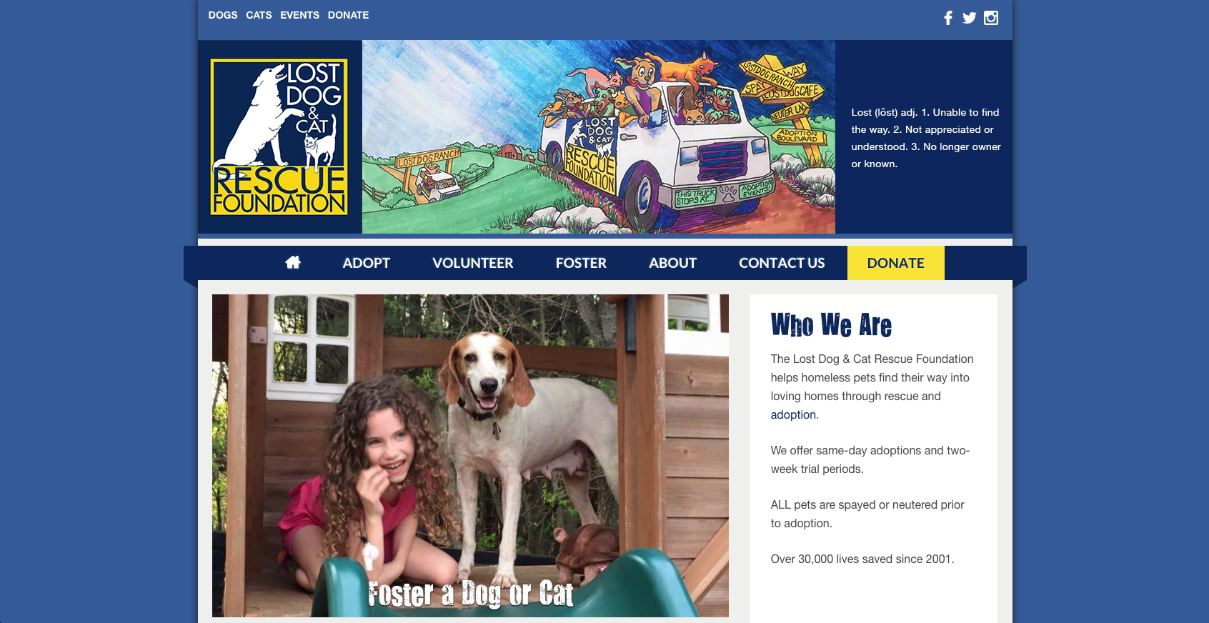 Lost Dog & Cat Rescue Foundation Website Redesign Web