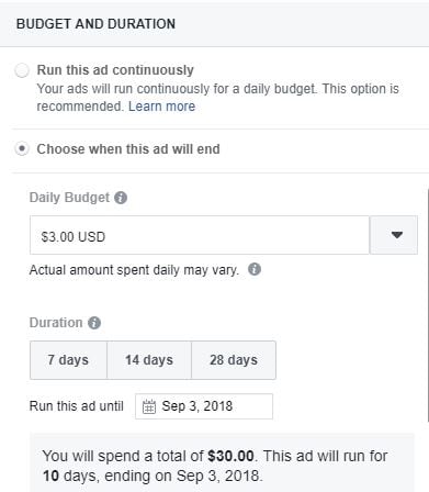 facebook ad budget