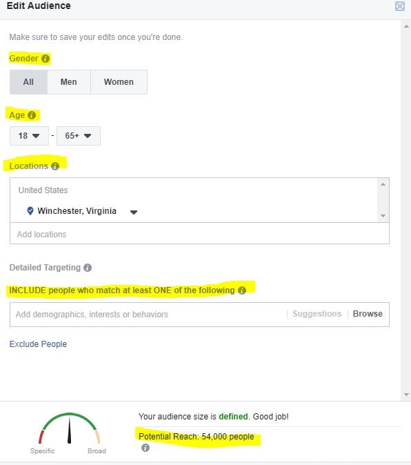 facebook ad options