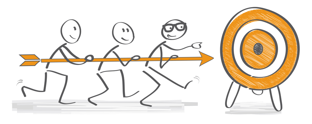 Achieving goal concept - Business people holding arrow