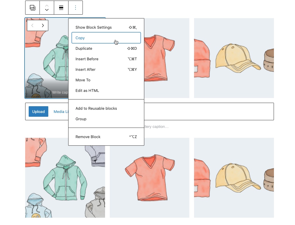 wordpress preview of copying and pasting blocks