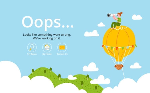 Oops error page with hot air balloon